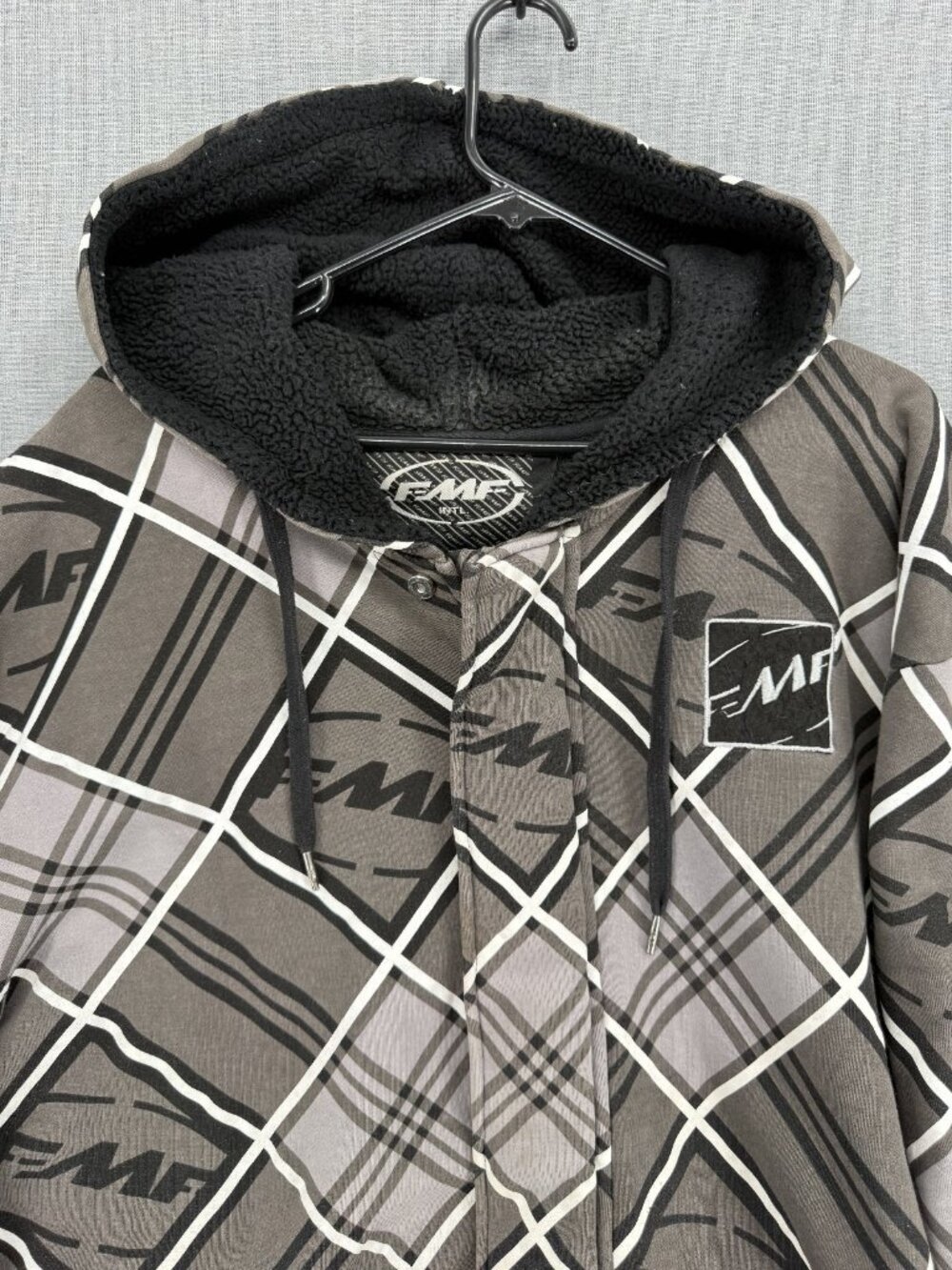 FMF Racing Faux Fur Hoodie Mens 2XL Pullover Sweater Y2K Grunge